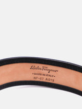 Salvatore Ferragamo Leather Monogram Jacquard Silver Gancini Buckle Belt - Beige/Nero