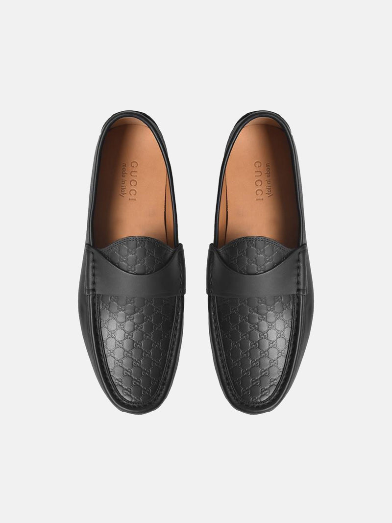 Gucci Mocca Logo Monogram Loafers - Black