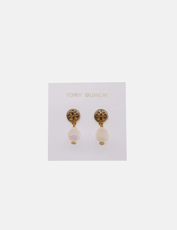 Tory Burch Gold Rope Logo Drop Earrings - Gold / Pearl