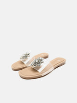 Zara Embellished Flat Vinyl Sandals - Clear
