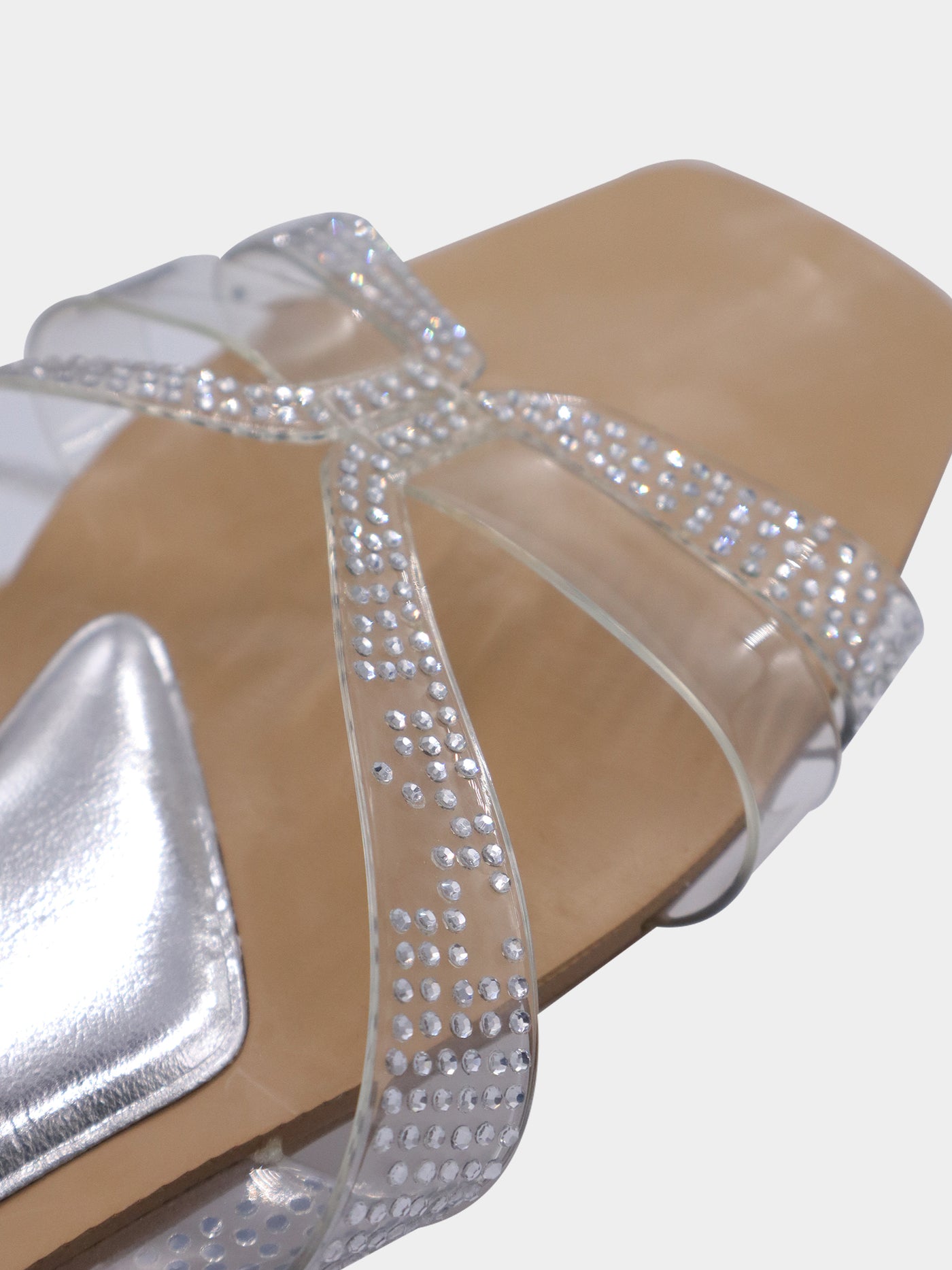 ⭐︎saran⭐︎ Zara Flat Vinyl Slider Sandals With Rhinestones - Clear