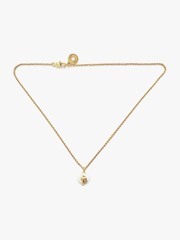 Tory Burch Rope Pearl Logo Chain Necklace - Ivory / Tory Gold