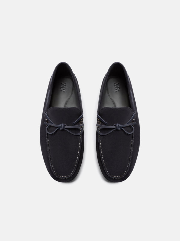 Zara Leather Driving Loafers - Dark Blue