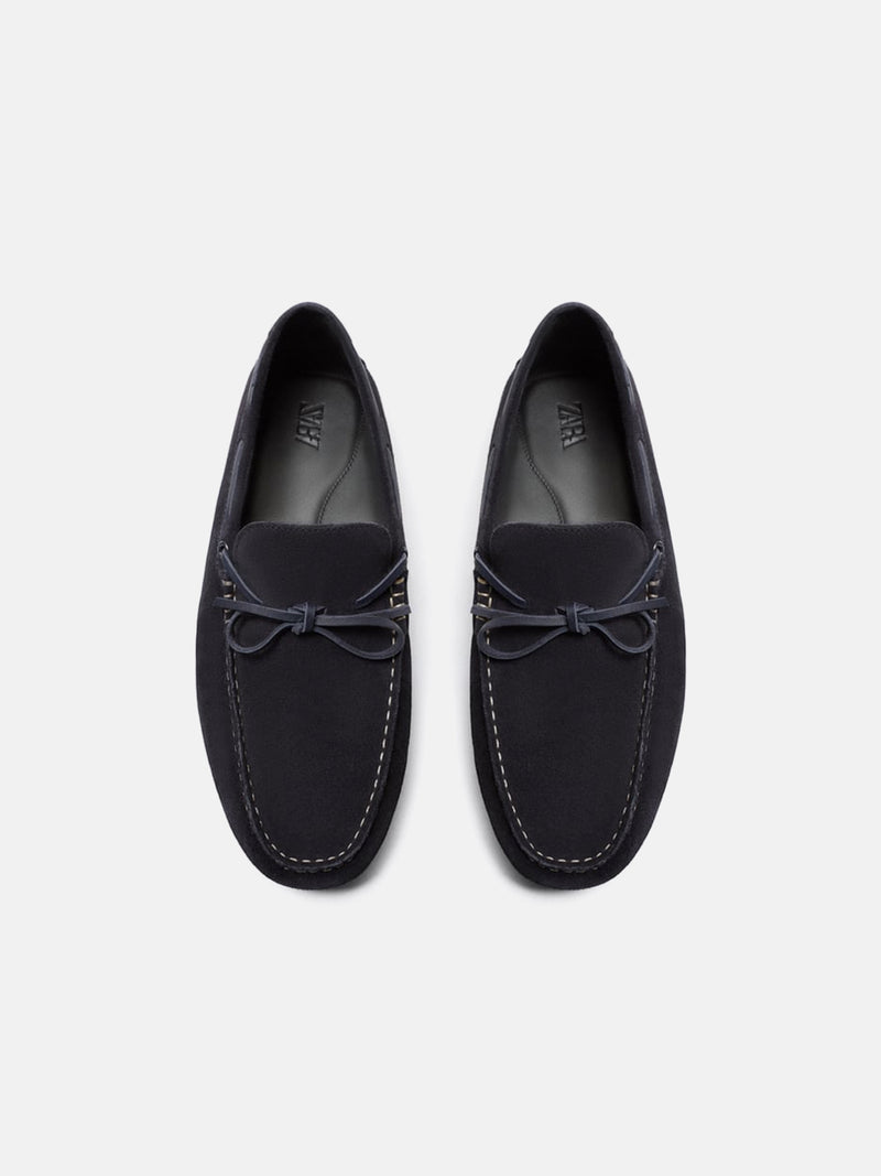 Zara Leather Driving Loafers - Dark Blue