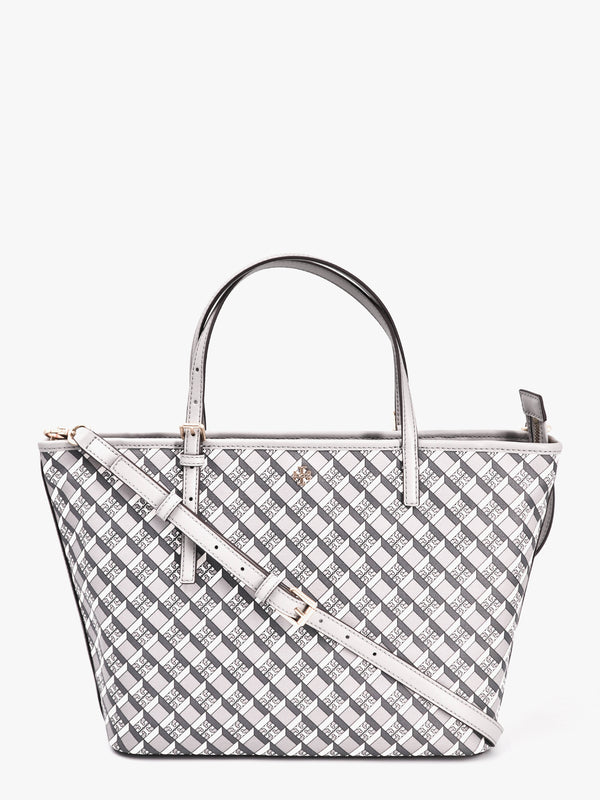 Tory Burch Geo Logo Mini Zip Top Tote Bag - Grey Geo Logo Allover