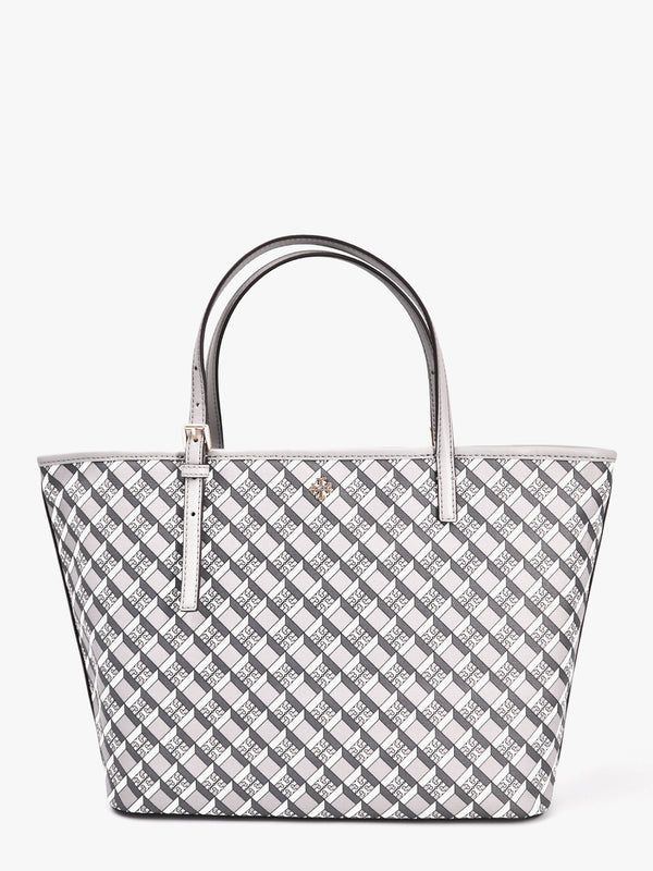 Tory Burch Geo Logo Mini Zip Top Tote Bag - Grey Geo Logo Allover