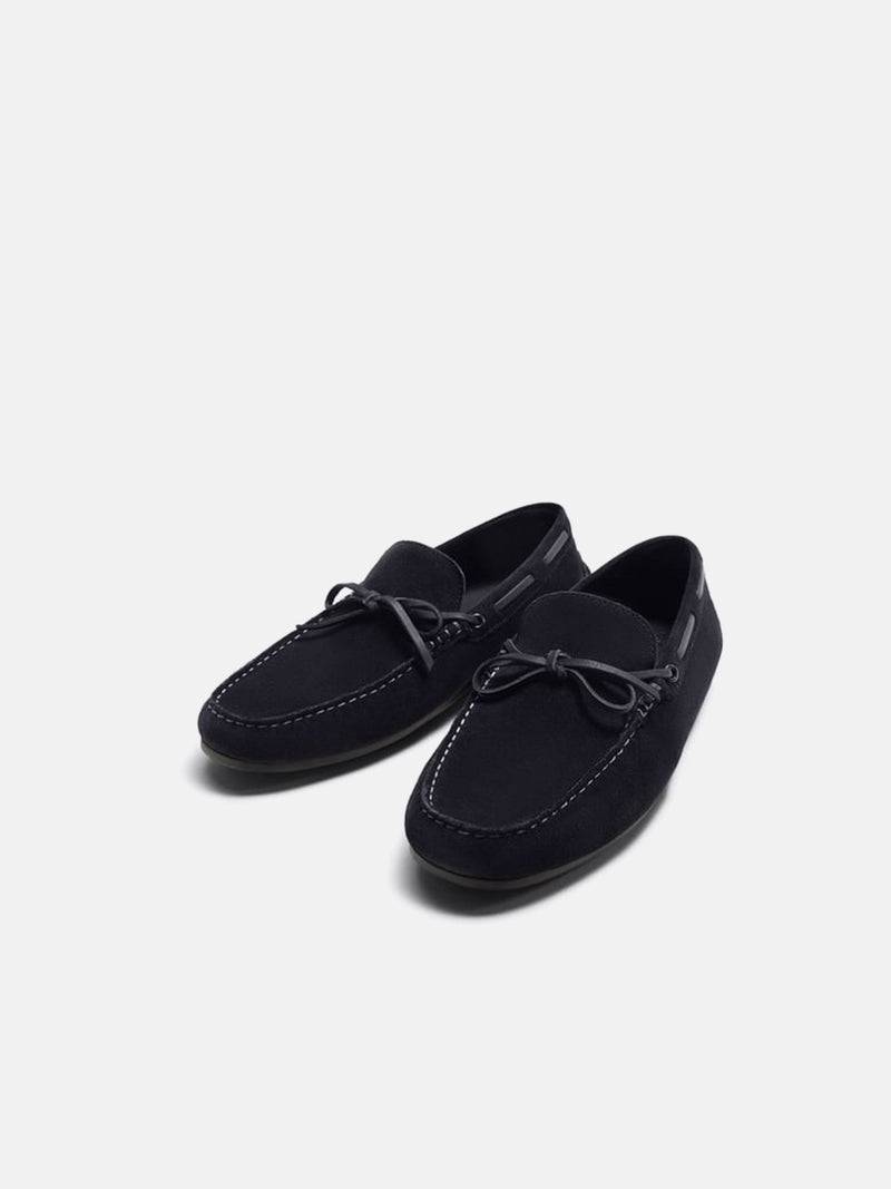 Zara Leather Driving Loafers - Dark Blue