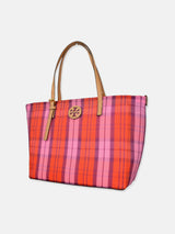 Tory Burch Emerson Mesh Woven Market Tote Bag - Pink / Red Multi