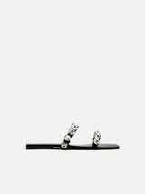 Zara Embellished Flat Leather Sandal- Black