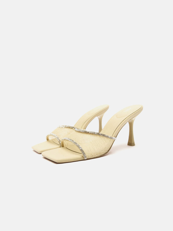 Zara High Heel Lace Sandal - Ecru White