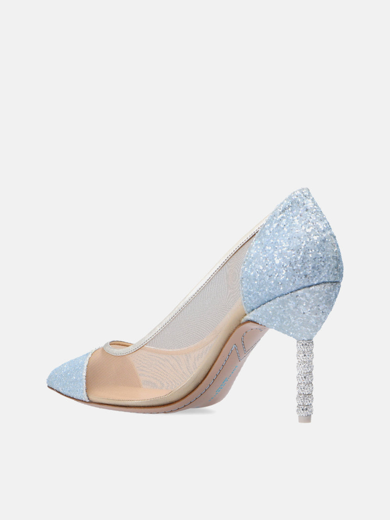 Sophia Webster Jasmine Crystal Mid Pumps - Ice Blue Glitter & Mesh