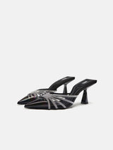 Zara Heeled Mules With Rhinestone - Black