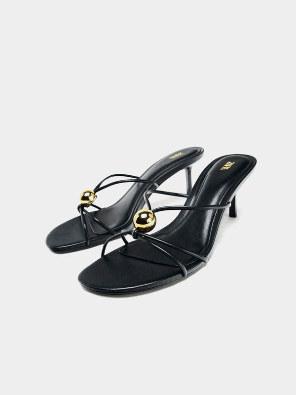 Zara Sandals With Metallic Detail - Black