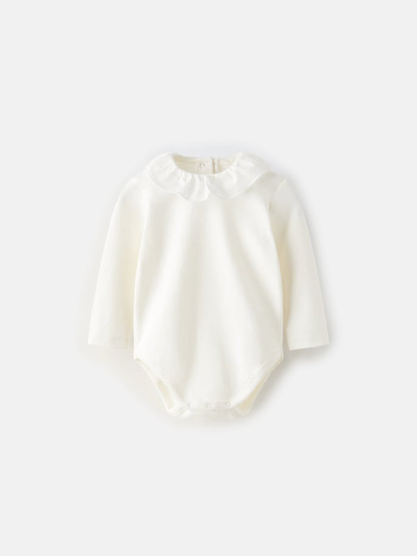 Zara Contrast Bodysuit With Ruffle Detail - White