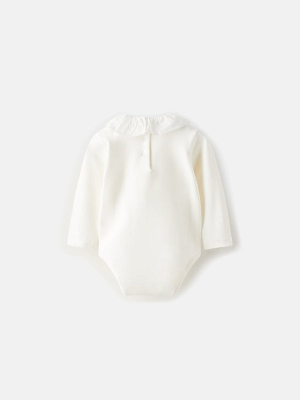 Zara Contrast Bodysuit With Ruffle Detail - White