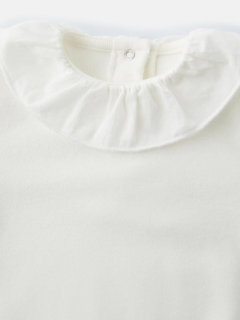 Zara Contrast Bodysuit With Ruffle Detail - White
