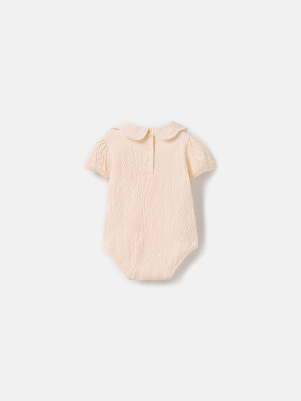 Zara Textured Bodysuit With Embroidery - Light Pink