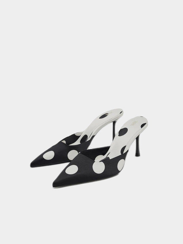 Zara Polka Dot Satin-Effect Slingback High Heels - Multicoloured
