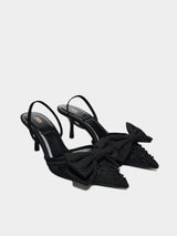 Zara Slingback Stiletto Heels With Mesh And Bow Detail - Black
