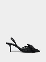 Zara Slingback Stiletto Heels With Mesh And Bow Detail - Black