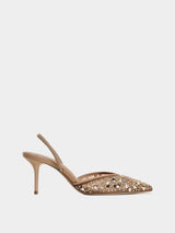 Zara Mesh Slingback Heels With Bead Detail - Light Beige