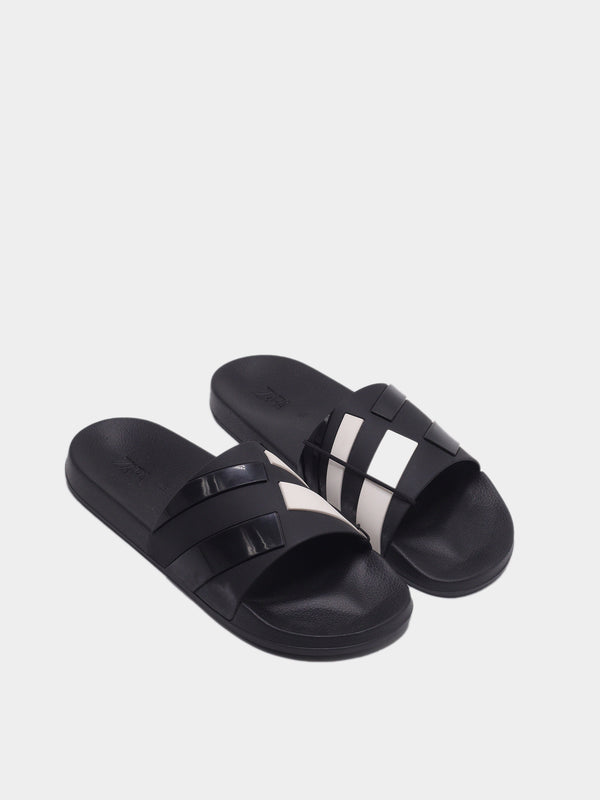 Zara Mono Strap Slides - Black / White