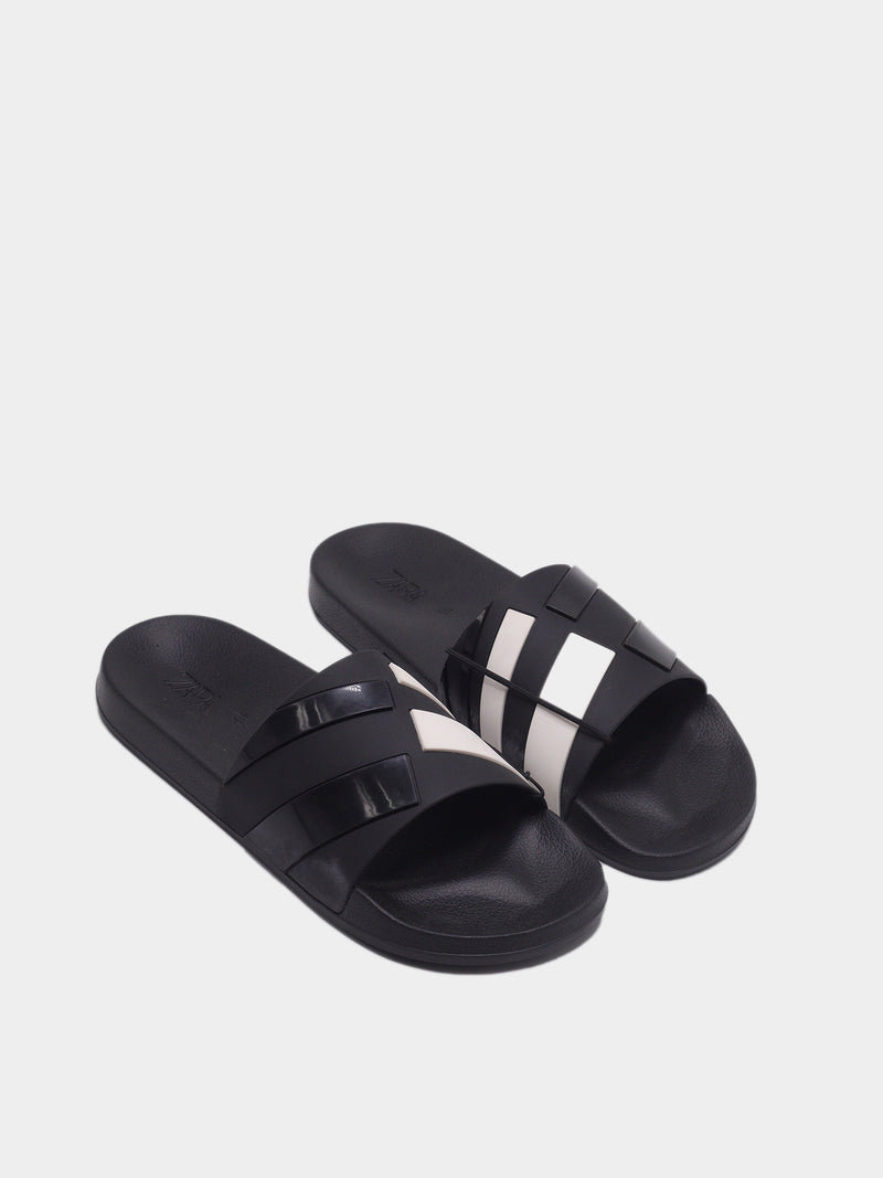 Zara Mono Strap Slides - Black / White