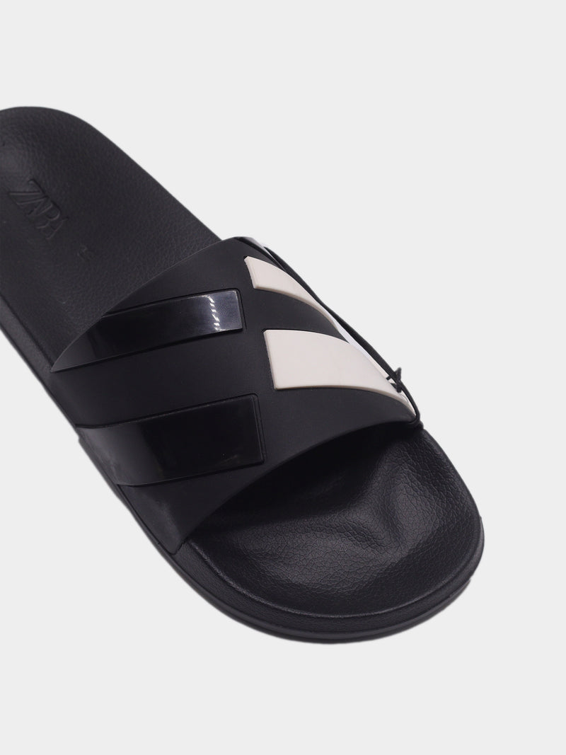 Zara Mono Strap Slides - Black / White