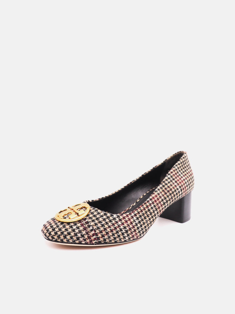 Tory Burch Chelsea 50mm Cap-Toe Pump Scotts Houndstooth - Cream