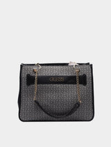 Guess Logo Print Tote Bag - Black & Grey with Gold-Tone Hardware