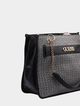 Guess Logo Print Tote Bag - Black & Grey with Gold-Tone Hardware
