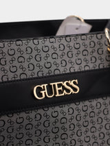 Guess Logo Print Tote Bag - Black & Grey with Gold-Tone Hardware