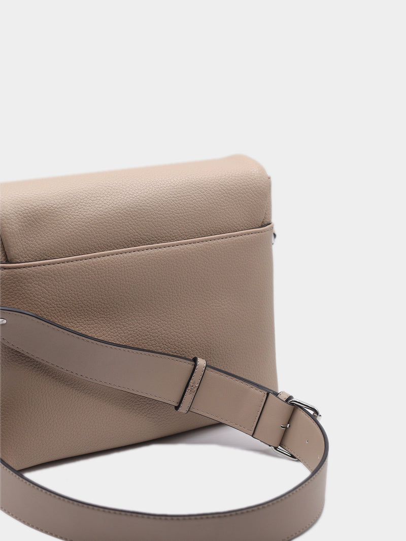 Calvin Klein Pebbled Leather Flap Shoulder Bag - Taupe