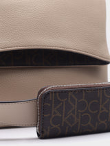 Calvin Klein Pebbled Leather Flap Shoulder Bag - Taupe