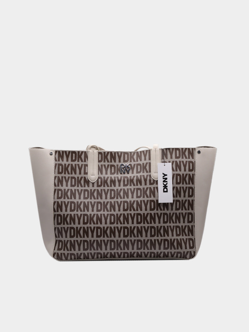 DKNY Logo Print Tote Bag - Off-White & Brown