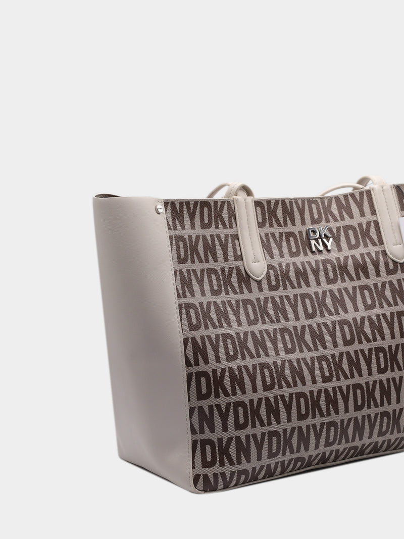 DKNY Logo Print Tote Bag - Off-White & Brown
