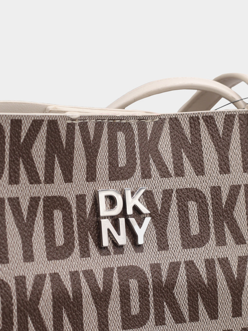 DKNY Logo Print Tote Bag - Off-White & Brown