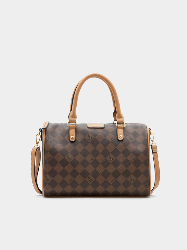 US Polo Assn Diamond Signature Swifty Satchel Bag - Brown