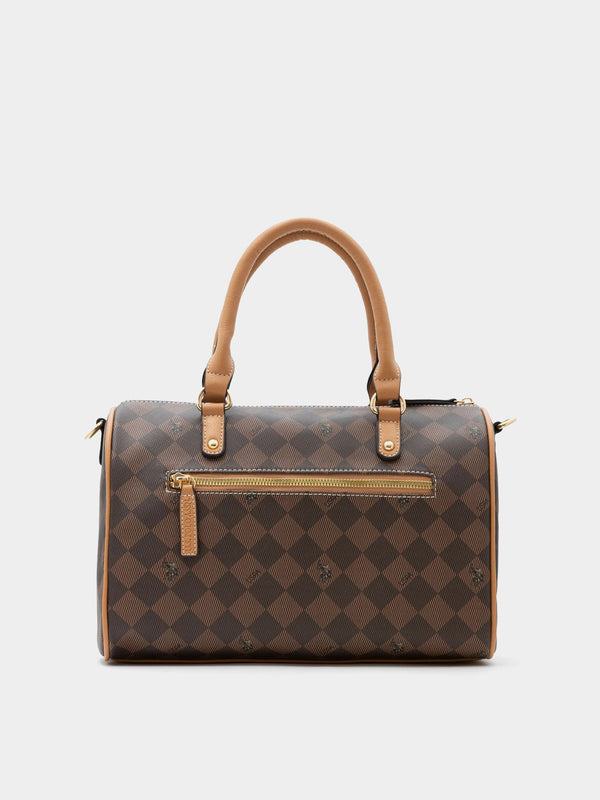 US Polo Assn Diamond Signature Swifty Satchel Bag - Brown