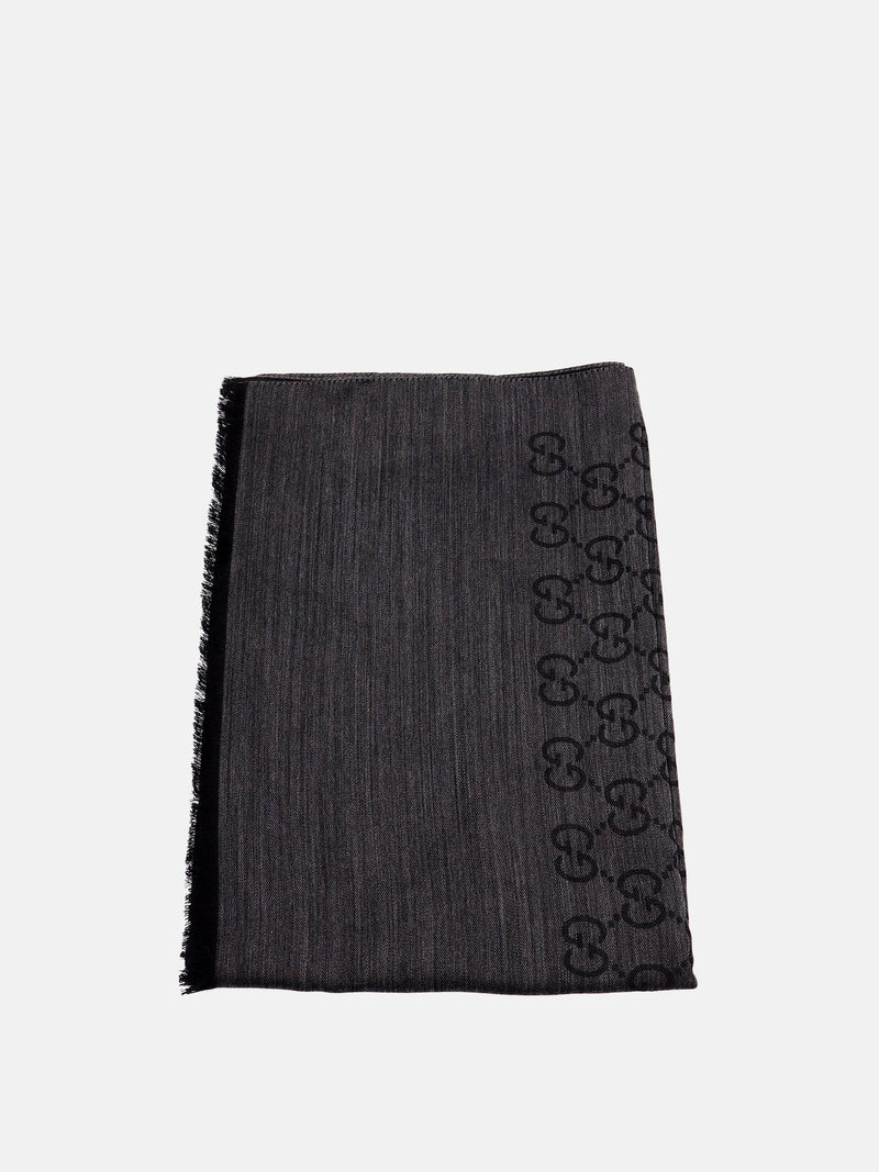 Gucci Large GG Jacquard Pattern Knitted Scarf - Black