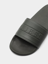 Guess Embossed Logo Slider Sandals - Olive Green