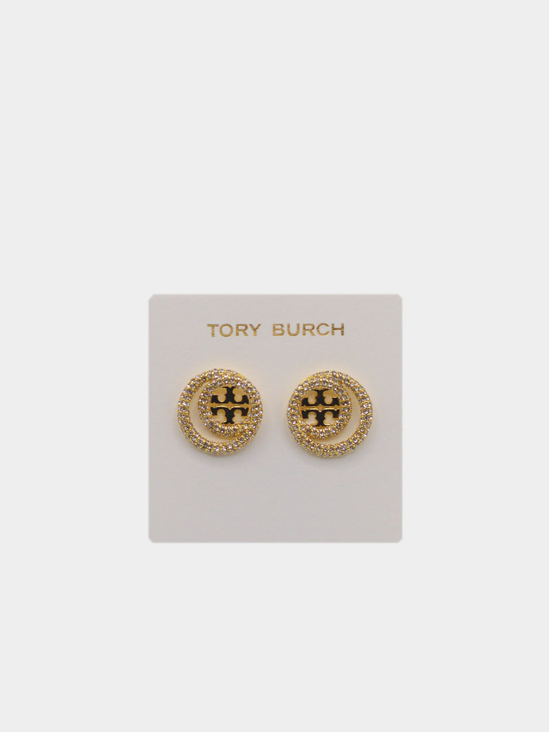 Tory Burch Pave Crystal Swirl Logo Studs - Gold