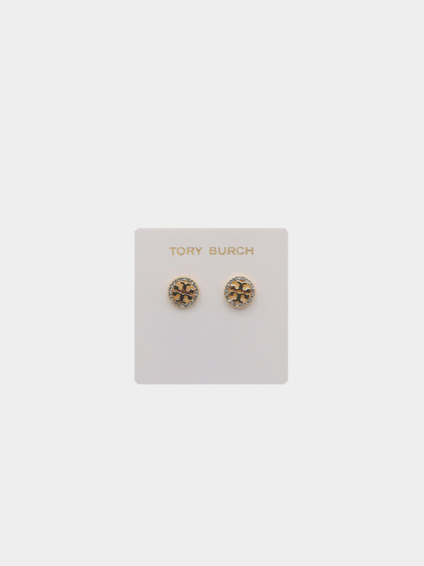 Tory Burch Crystal-Rimmed Logo Stud Earrings - Gold