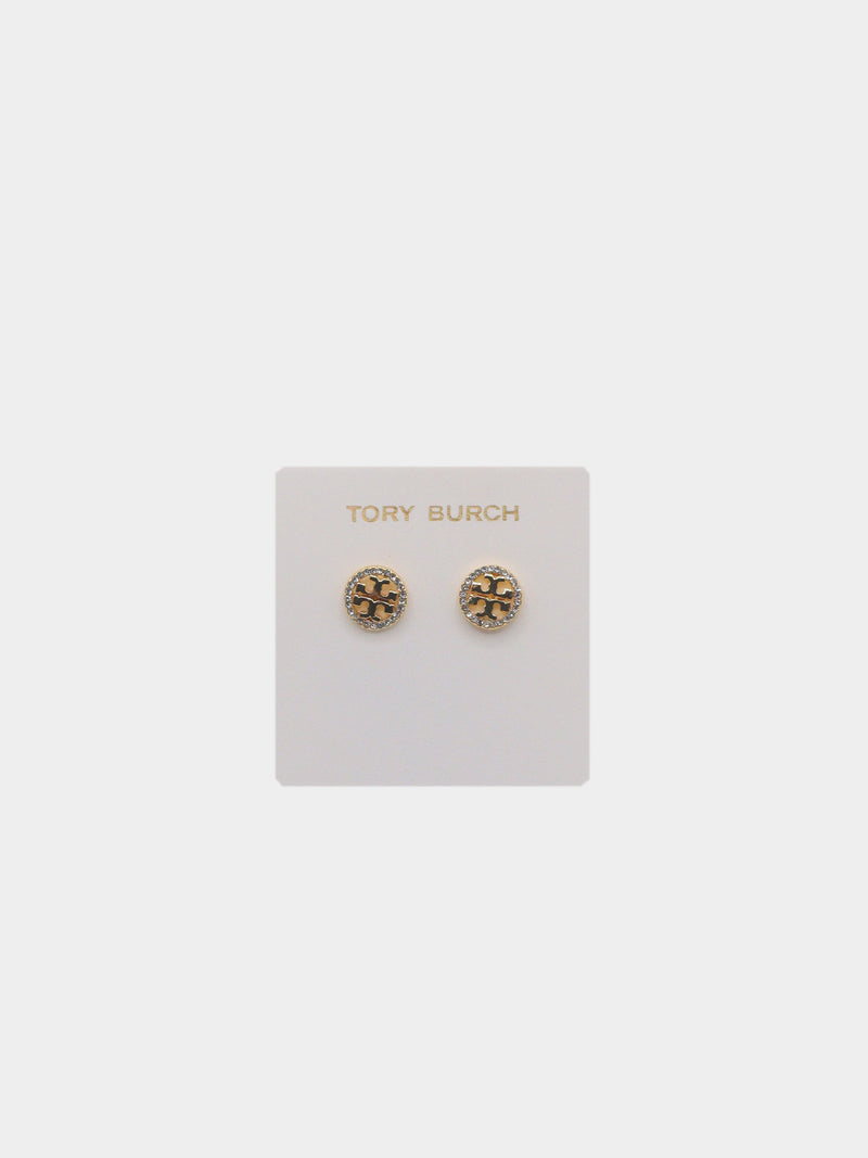 Tory Burch Crystal-Rimmed Logo Stud Earrings - Gold