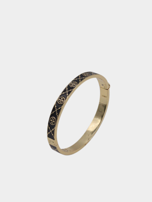 Tory Burch Logo Pattern Hinged Bangle - Black