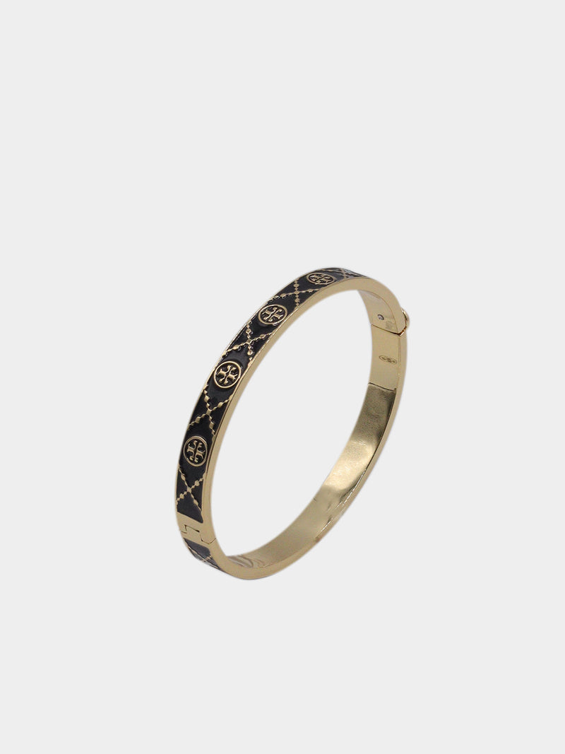 Tory Burch Logo Pattern Hinged Bangle - Black