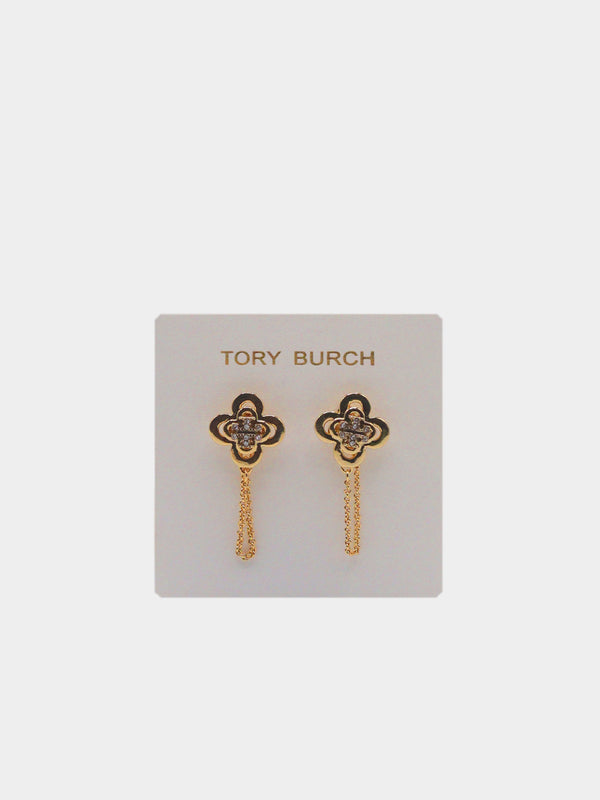 Tory Burch Crystal Clover Chain Dangles - Gold