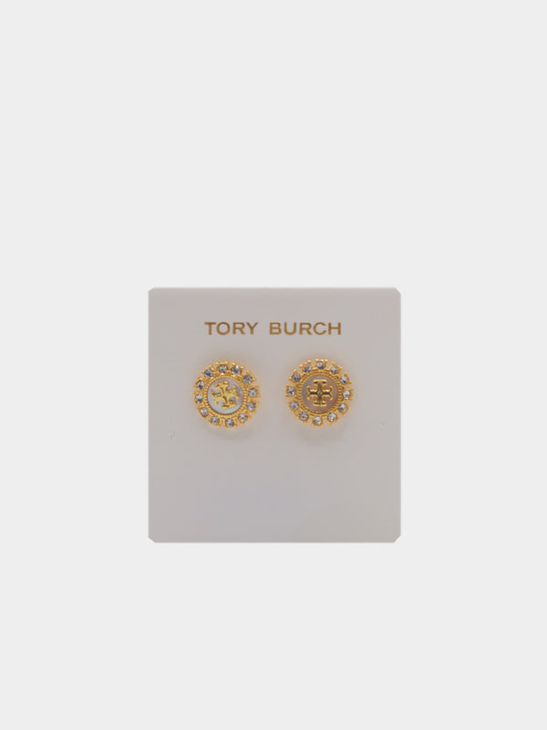 Tory Burch Kira Crystal-Rim Studs - Gold