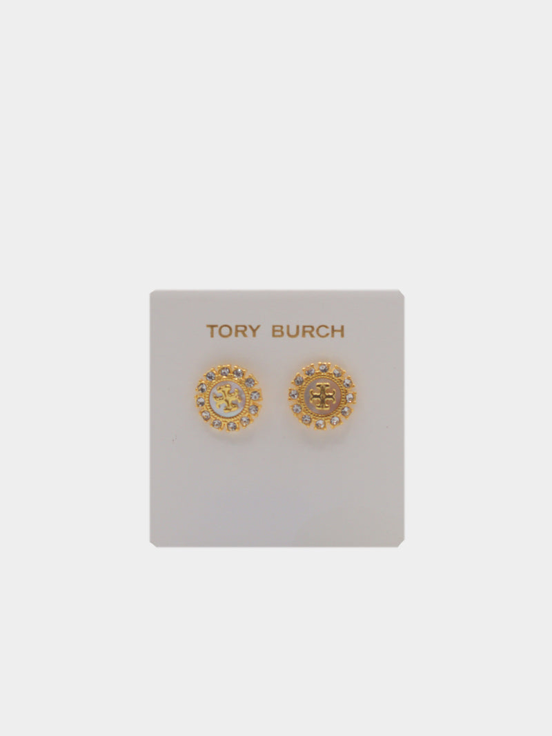 Tory Burch Kira Crystal-Rim Studs - Gold