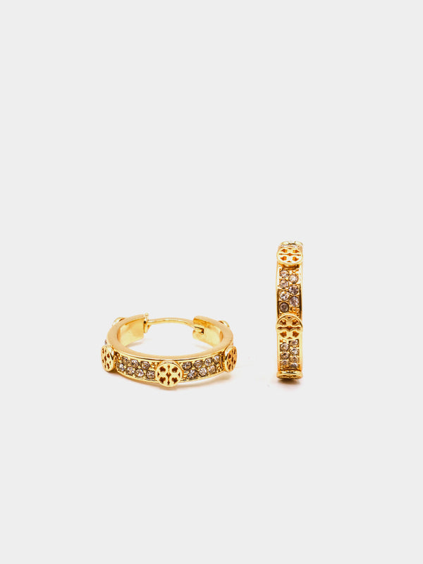 Tory Burch Miller Pavé Logo Huggie Hoop Earrings - Gold